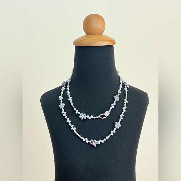 Handmade Freshwater Silvery Gray Peacock Flower 🌺 Star  Pearl Ex Long Necklace - Picture 4 of 5